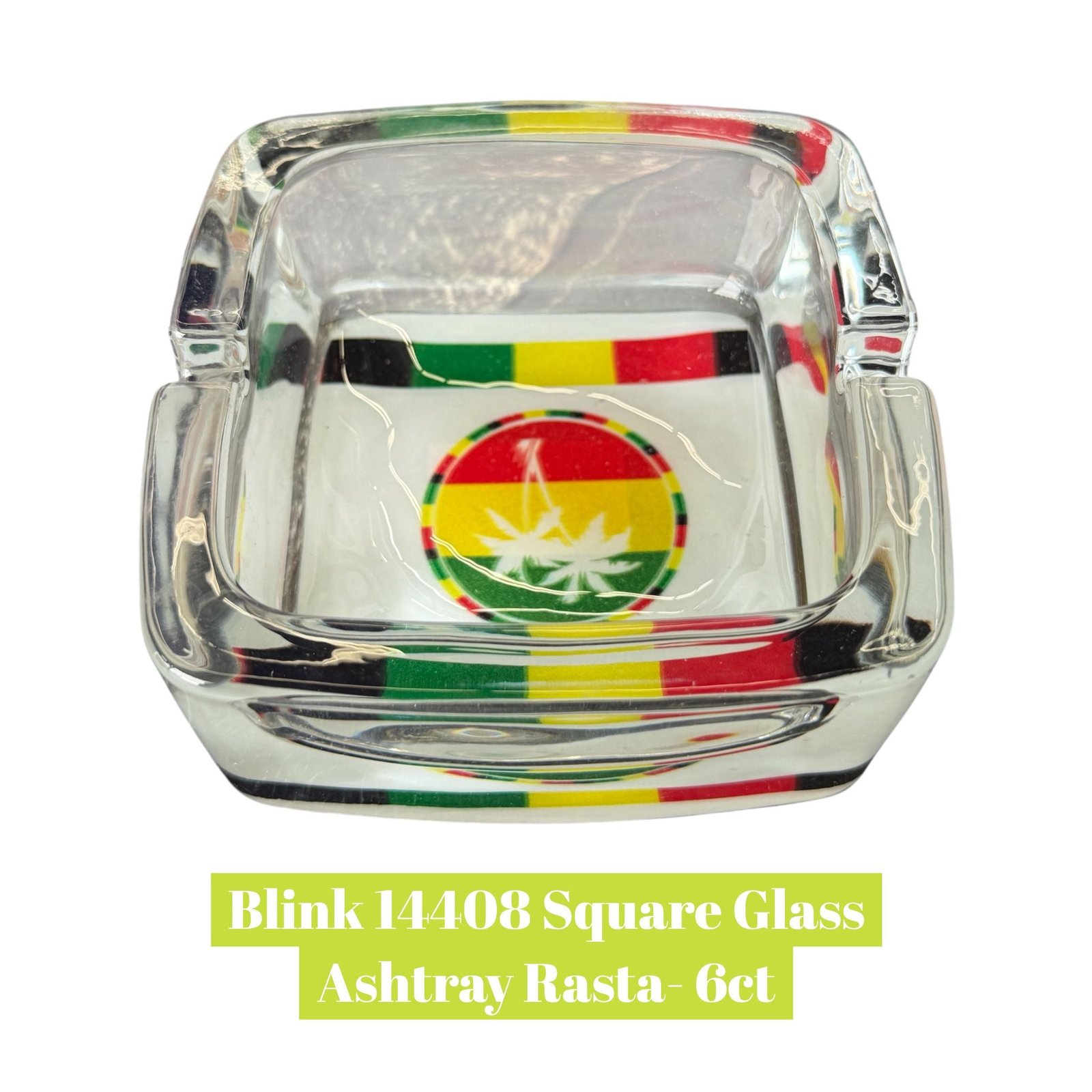 Blink 14408 Square Glass Ashtray Rasta- 6ct - Image 2