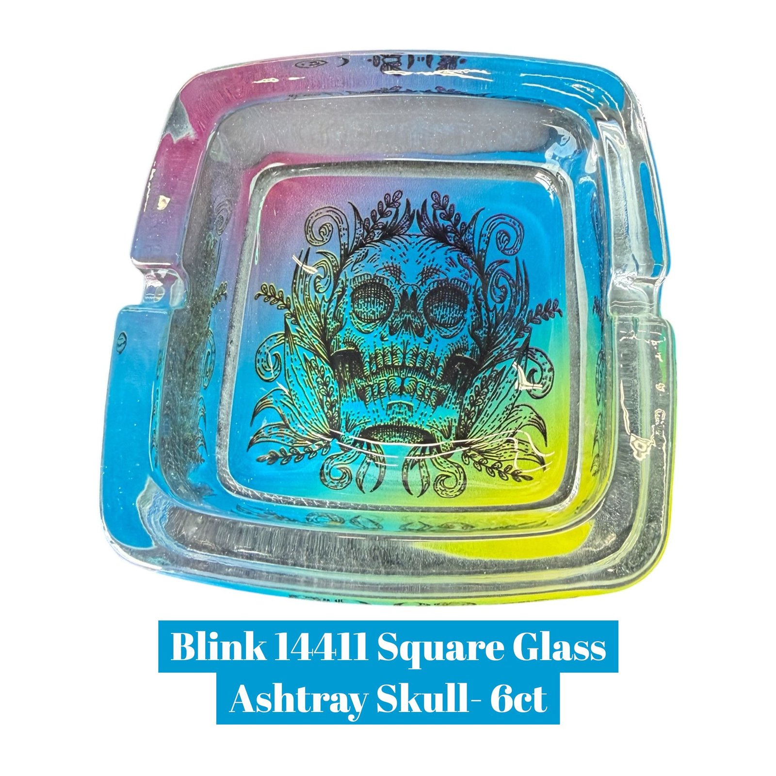 Blink 14411 Square Glass Ashtray Skull- 6ct - Image 2